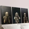 3pcs Golden-Hued Skeletons in Various Poses Wall Art Set Canvas Framed 50x70cm - High Quality Print 100% Australian Made Wall Canvas Ready to Hang