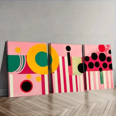 3pcs Line collages Painting Wall Art Set Canvas Framed 40x60cm - High Quality Print 100% Australian Made Wall Canvas Ready to Hang