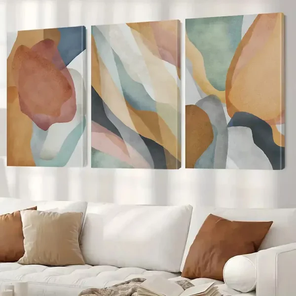3pcs Brown, Green & Blue Abstract Canvas Framed 50x70cm – High Quality Print 100% Australian Made Wall Canvas Ready to Hang
