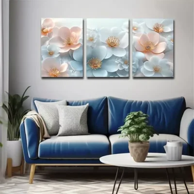 3pcs Pink And White Flowers, Beautiful Wall Art Set Canvas Framed 40x60cm - High Quality Print 100% Australian Made Wall Canvas Ready to Hang