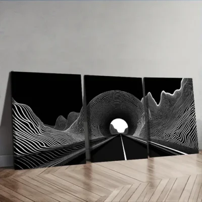 3pcs Black Hole Tunnel Design Wall Art Set Canvas Framed 40x60cm - High Quality Print 100% Australian Made Wall Canvas Ready to Hang