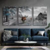 3pcs Highland Cow Wall Art Set Canvas Framed 50x70cm - High Quality Print 100% Australian Made Wall Canvas Ready to Hang - Image 3