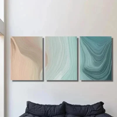 3pcs Swirling Brown & Turquoise Lines Wall Art Set Canvas Framed 50x70cm - High Quality Print 100% Australian Made Wall Canvas Ready to Hang
