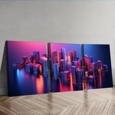 3pcs Modern Vibrant Urban Decor Cityscape Wall Art Set Canvas Framed 40x60cm - High Quality Print 100% Australian Made Wall Canvas Ready to Hang