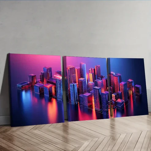 3pcs Modern Vibrant Urban Decor Cityscape Wall Art Set Canvas Framed 40x60cm – High Quality Print 100% Australian Made Wall Canvas Ready to Hang