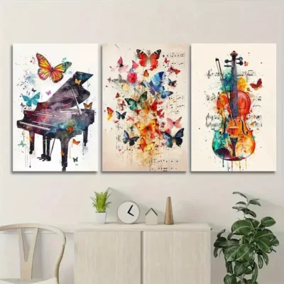 3pcs Butterfly Wings Piano Violin Canvas Framed 50x70cm- High Quality Print 100% Australian Made Wall Canvas Ready to Hang