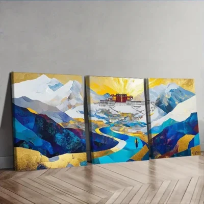 3pcs Featuring The Potala Palace Wall Art Set Canvas Framed 50x70cm - High Quality Print 100% Australian Made Wall Canvas Ready to Hang