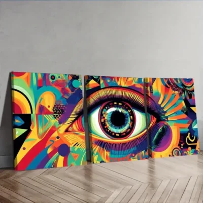 3pcs Featuring Psychedelic Rainbow Eyes Wall Art Set Canvas Framed 50x70cm - High Quality Print 100% Australian Made Wall Canvas Ready to Hang
