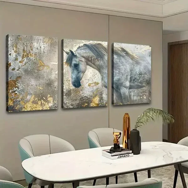 3pcs White Horse Abstract Painting Canvas Framed 50x70cm- High Quality Print 100% Australian Made Wall Canvas Ready to Hang