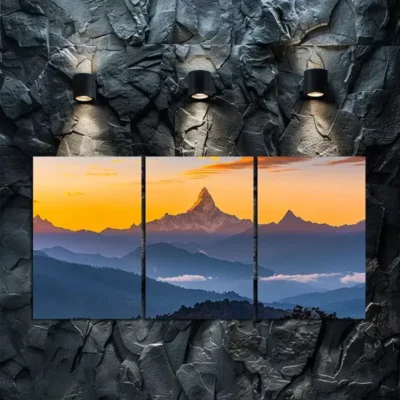 3pcs Annapurna Range Himalayas Silhouette Canvas Framed 50x70cm- High Quality Print 100% Australian Made Wall Canvas Ready to Hang