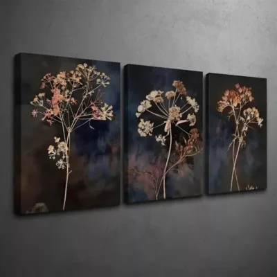 3pcs Vintage Wildflower Modern Botanical Canvas Framed 50x70cm- High Quality Print 100% Australian Made Wall Canvas Ready to Hang