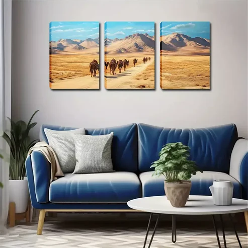 3pcs The Distance Of The Camel Team, Wall Art Set Canvas Framed 40x60cm – High Quality Print 100% Australian Made Wall Canvas Ready to Hang