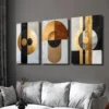 3pcs Golden Black Geometric Abstract Wall Art Set Canvas Framed 50x70cm - High Quality Print 100% Australian Made Wall Canvas Ready to Hang
