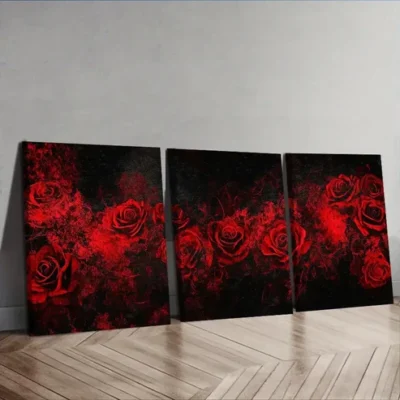 3pcs Featuring Gothic Red Roses Wall Art Set Canvas Framed 40x60cm - High Quality Print 100% Australian Made Wall Canvas Ready to Hang