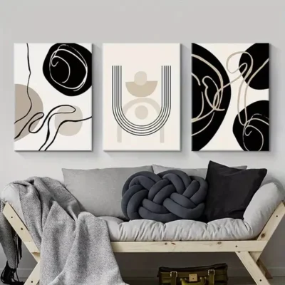 3pcs Abstract Mid Century Modern Boho Wall Art Canvas Framed 50x70cm- High Quality Print 100% Australian Made Wall Canvas Ready to Hang