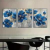 3pcs Blue Flowers With Freckles Of Gold Canvas Framed 50x70cm- High Quality Print 100% Australian Made Wall Canvas Ready to Hang