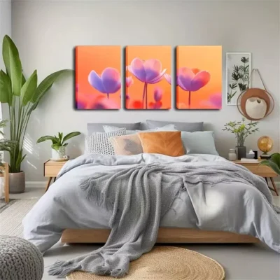3pcs A few Pink Flowers Wall Art Set Canvas Framed 40x60cm - High Quality Print 100% Australian Made Wall Canvas Ready to Hang