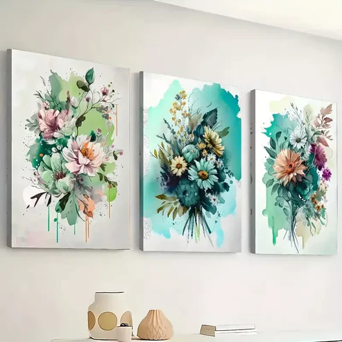 3pcs watercolor wild flowers, fashionable floral Wall Art Set Canvas Framed 40x60cm – High Quality Print 100% Australian Made Wall Canvas Ready to Hang