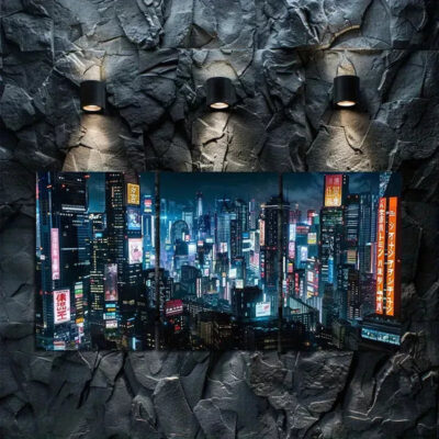 3pcs Cyberpunk City Skyline Canvas Framed 50x70cm- High Quality Print 100% Australian Made Wall Canvas Ready to Hang