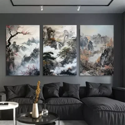 3pcs Mountain & Forest Chinese landscape Canvas Framed 50x70cm- High Quality Print 100% Australian Made Wall Canvas Ready to Hang