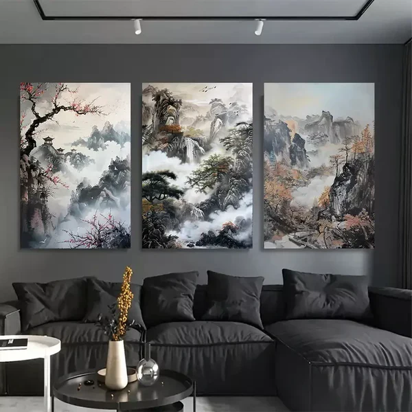 3pcs Mountain & Forest Chinese landscape Canvas Framed 50x70cm- High Quality Print 100% Australian Made Wall Canvas Ready to Hang