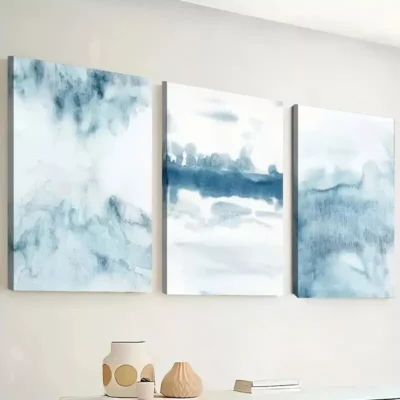 3pcs Featuring a Minimalist Blue-Themed Abstract Wall Art Set Canvas Framed 40x60cm - High Quality Print 100% Australian Made Wall Canvas Ready to Hang