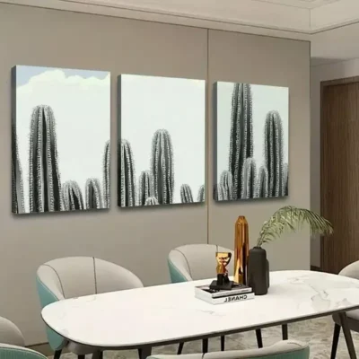3pcs Cactus Black & White Abstract Canvas Framed 50x70cm- High Quality Print 100% Australian Made Wall Canvas Ready to Hang