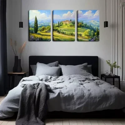 3pcs Hilltop Castle Landscape Wall Art Set Canvas Framed 40x60cm - High Quality Print 100% Australian Made Wall Canvas Ready to Hang