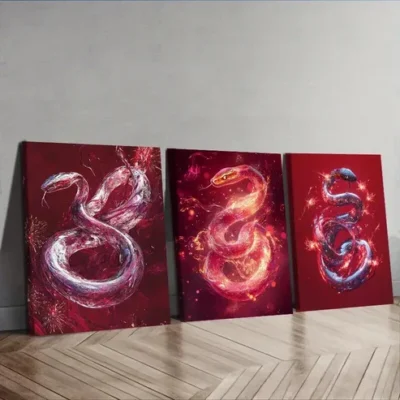 3pcs A red crystal snake Wall Art Set Canvas Framed 50x70cm - High Quality Print 100% Australian Made Wall Canvas Ready to Hang