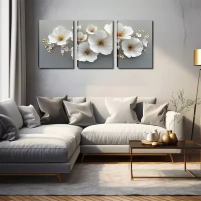 3pcs Elegant White Magnolia Triptych Wall Art Set Canvas Framed 40x60cm - High Quality Print 100% Australian Made Wall Canvas Ready to Hang