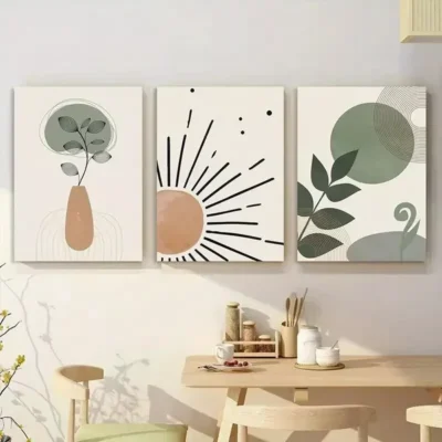 3pcs Green Bohemian Abstract Art Canvas Framed 50x70cm - High Quality Print 100% Australian Made Wall Canvas Ready to Hang