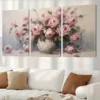 3pcs Pink Roses Floral Vase Abstract Canvas Framed 50x70cm- High Quality Print 100% Australian Made Wall Canvas Ready to Hang