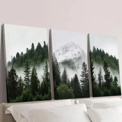 3pcs Snowy Mountain and Forest Wall Art Set Canvas Framed 50x70cm - High Quality Print 100% Australian Made Wall Canvas Ready to Hang