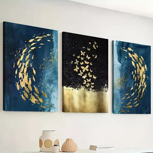 3pcs Abstract Style Fish and Butterfly Swarms Wall Art Set Canvas Framed 40x60cm – High Quality Print 100% Australian Made Wall Canvas Ready to Hang
