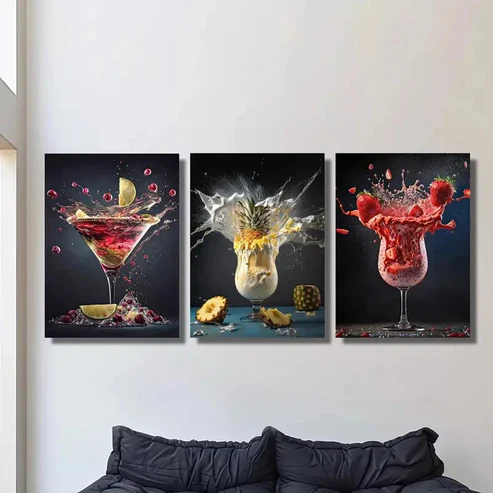 3pcs Abstract Lemon Pineapple Strawberry Wall Art Set Canvas Framed 40x60cm – High Quality Print 100% Australian Made Wall Canvas Ready to Hang