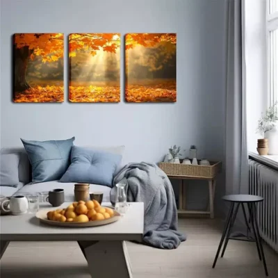 3pcs Romantic Maple Leaves & Sunlight Triptych Wall Art Set Canvas Framed 40x60cm - High Quality Print 100% Australian Made Wall Canvas Ready to Hang