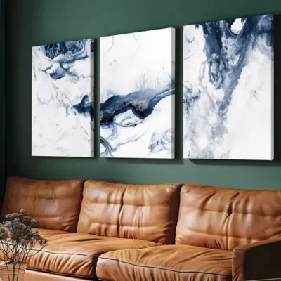 3pcs avy Blue Abstract Ocean Waves Canvas Framed 50x70cm- High Quality Print 100% Australian Made Wall Canvas Ready to Hang