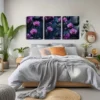 3pcs Black Pebbles & Purple Orchids Triptych Wall Art Set Canvas Framed 40x60cm - High Quality Print 100% Australian Made Wall Canvas Ready to Hang