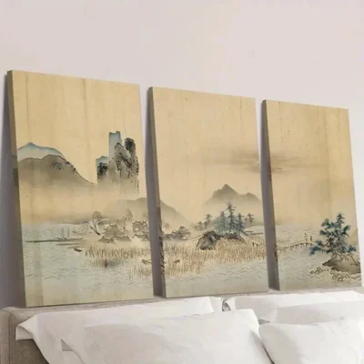 3pcs Ukiyo-e vintage Japanese landscape Wall Art Set Canvas Framed 50x70cm - High Quality Print 100% Australian Made Wall Canvas Ready to Hang