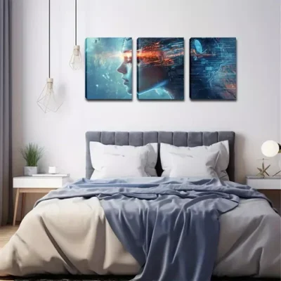 3pcs Surreal Cyborg Brain Triptych, Wall Art Set Canvas Framed 40x60cm - High Quality Print 100% Australian Made Wall Canvas Ready to Hang