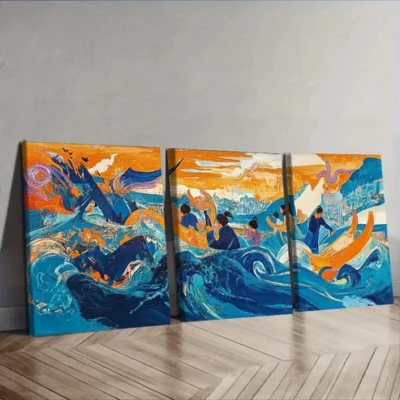 3pcs Messy Ocean Picture Wall Art Set Canvas Framed 40x60cm - High Quality Print 100% Australian Made Wall Canvas Ready to Hang
