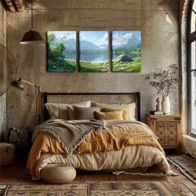 3pcs Spring, Lake, Snow Mountain, Exquisite Wall Art Set Canvas Framed 40x60cm - High Quality Print 100% Australian Made Wall Canvas Ready to Hang