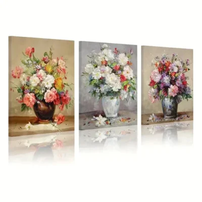 3pcs Vase And Pink, Red, Purple, And White Flower Wall Art Set Canvas Framed 40x60cm - High Quality Print 100% Australian Made Wall Canvas Ready to Hang