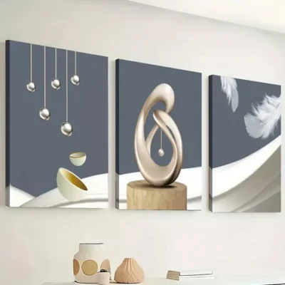 3pcs Simple modern abstract geometric sculpture Wall Art Set Canvas Framed 40x60cm - High Quality Print 100% Australian Made Wall Canvas Ready to Hang