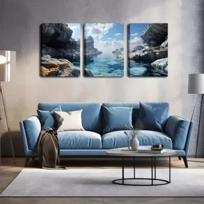 3pcs Small Streams In The Mountains Wall Art Set Canvas Framed 40x60cm - High Quality Print 100% Australian Made Wall Canvas Ready to Hang