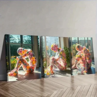 3pcs Colorful Floral Designs Wall Art Set Canvas Framed 50x70cm - High Quality Print 100% Australian Made Wall Canvas Ready to Hang