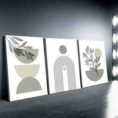3pcs Boho Chic Sage Green Modern Abstract Geometric Designs Canvas Framed 50x70cm- High Quality Print 100% Australian Made Wall Canvas Ready to Hang