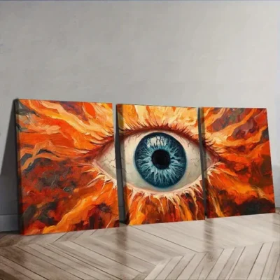 3pcs Striking Eyeball Design with Vibrant Flames Wall Art Set Canvas Framed 40x60cm - High Quality Print 100% Australian Made Wall Canvas Ready to Hang