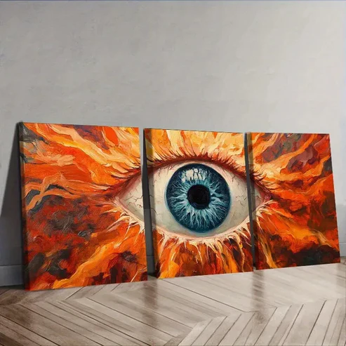 3pcs Striking Eyeball Design with Vibrant Flames Wall Art Set Canvas Framed 40x60cm – High Quality Print 100% Australian Made Wall Canvas Ready to Hang