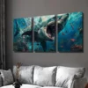 3pcs Great White Shark Canvas Animal Wall Art Set Canvas Framed 40x60cm - High Quality Print 100% Australian Made Wall Canvas Ready to Hang - Image 3